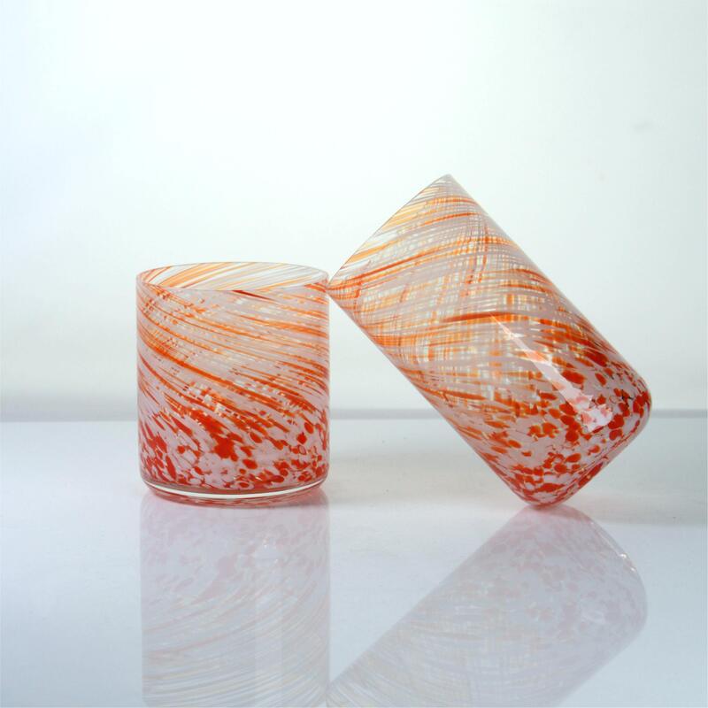 Qualität Hand-blown Orange Swirl Confetti Glass Cup - Artisan Crafted Drinking Glass for Whiskey and Cocktails usine