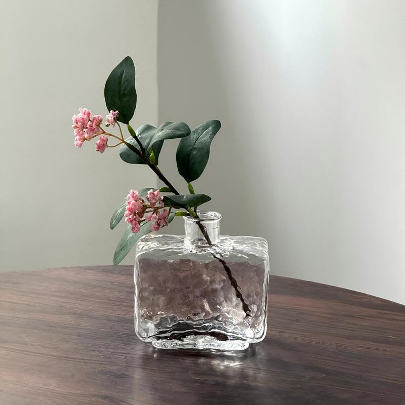 Qualität Rectangular Clear Hammered Glass Vase - Modern Minimalist Decorative Flower Vase for Table Centerpiece usine
