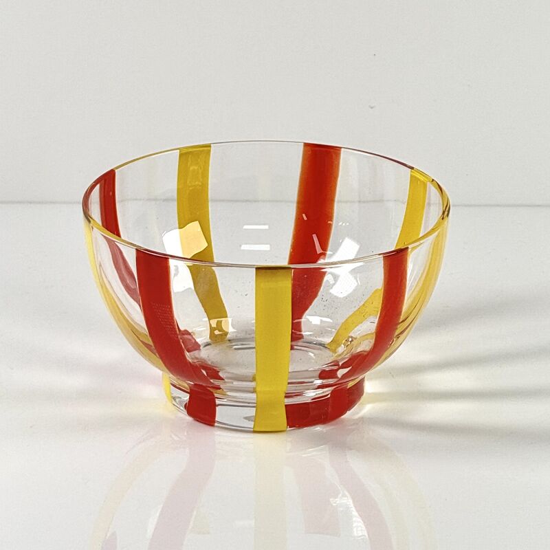 Qualität Hand Blown Colored Cane Striped Glass Tumbler & Bowl Set, Murano Style Red Yellow Vertical Stripe Drinking Cups and Snack Bowl, Lead-Free Art Glass for Water, Juice, Table Decor Fabrik