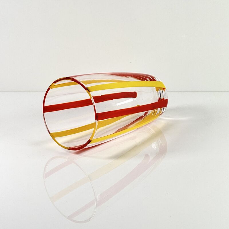 Qualität Hand Blown Colored Cane Striped Glass Tumbler & Bowl Set, Murano Style Red Yellow Vertical Stripe Drinking Cups and Snack Bowl, Lead-Free Art Glass for Water, Juice, Table Decor Fabrik