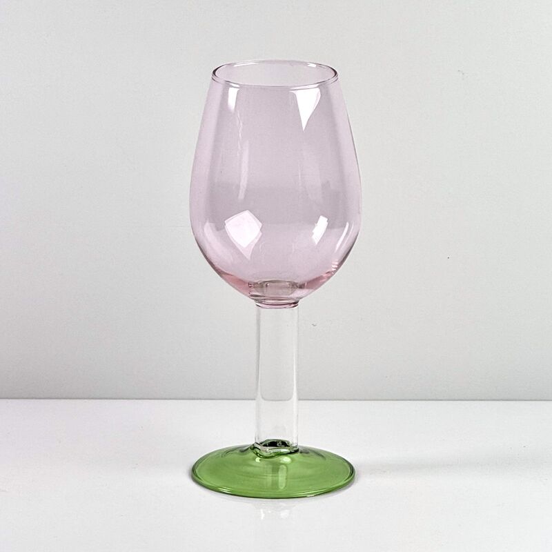 Qualität Hand Blown Borosilicate Stemmed Wine & Cocktail Glass Set, Pink Bowl with Green Hollow Stem Base, Colored Spray Tinted Art Goblets for Bar, Wedding & Table Decor Fabrik