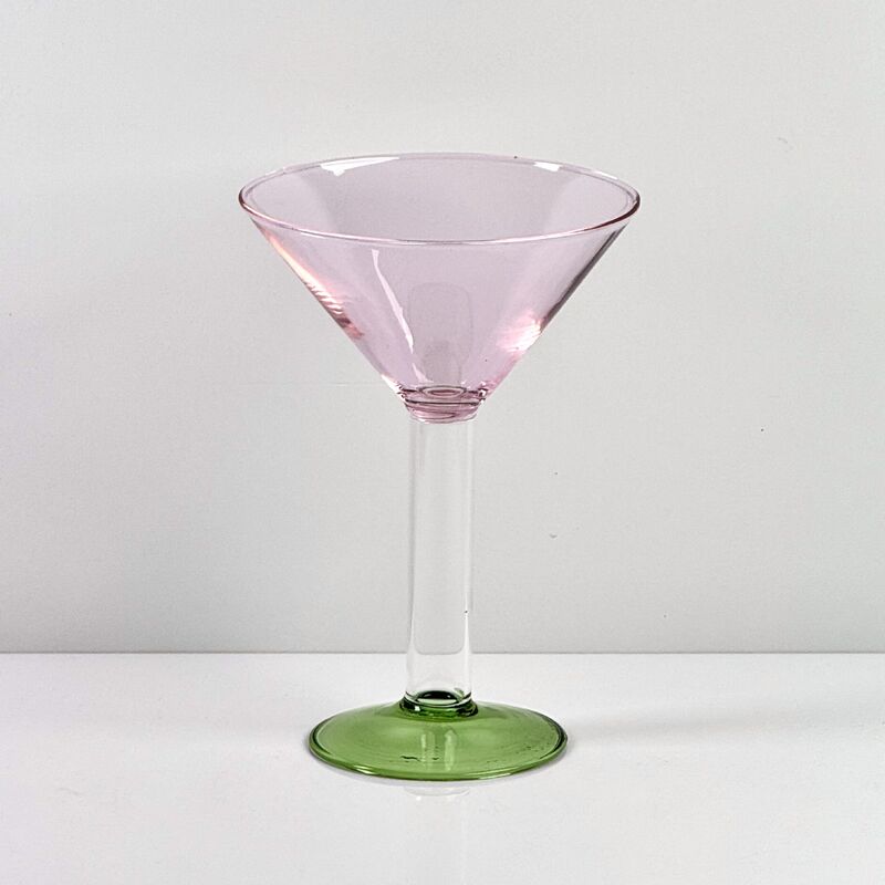 Qualität Hand Blown Borosilicate Stemmed Wine & Cocktail Glass Set, Pink Bowl with Green Hollow Stem Base, Colored Spray Tinted Art Goblets for Bar, Wedding & Table Decor Fabrik
