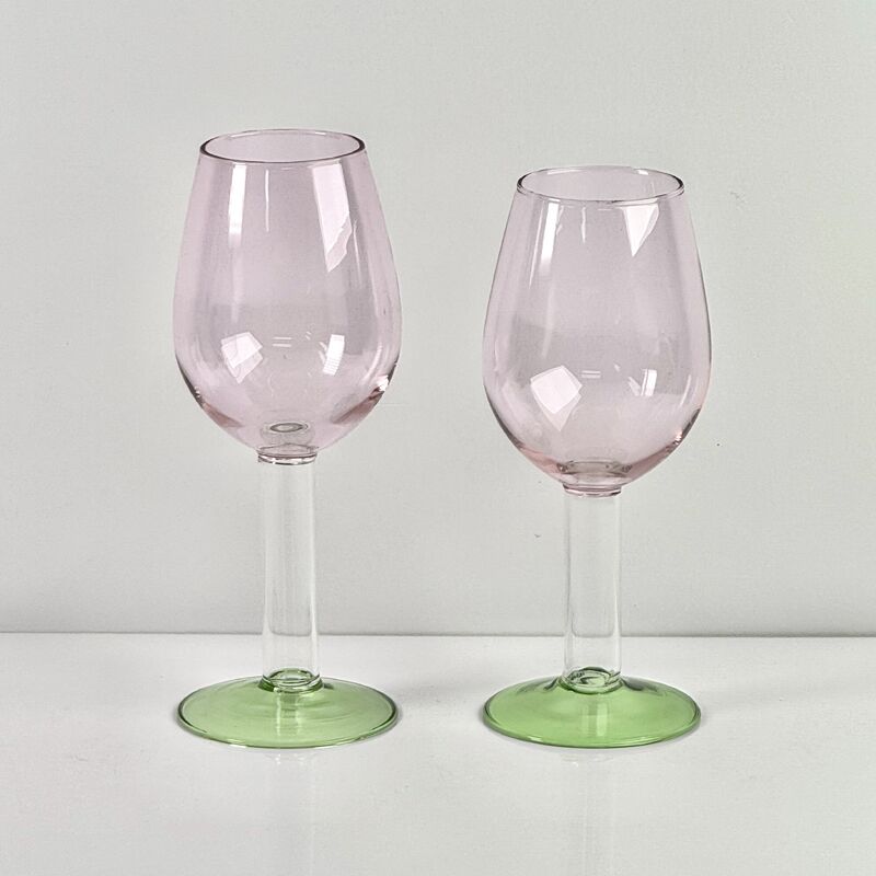 Qualität Hand Blown Borosilicate Stemmed Wine & Cocktail Glass Set, Pink Bowl with Green Hollow Stem Base, Colored Spray Tinted Art Goblets for Bar, Wedding & Table Decor Fabrik