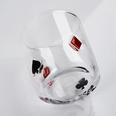 Qualität Handgeblasene Poker-Ikon Whisky Glas, 400 ml klarer Tumbler mit Herz, Spade, Club & Diamant Anzüge, altmodische Glas für Whisky, Cocktails, Saft usine