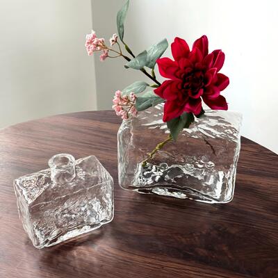 Qualität Rectangular Clear Hammered Glass Vase - Modern Minimalist Decorative Flower Vase for Table Centerpiece usine