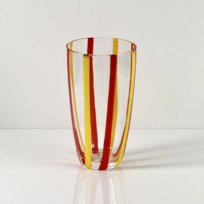 Qualität Hand Blown Colored Cane Striped Glass Tumbler & Bowl Set, Murano Style Red Yellow Vertical Stripe Drinking Cups and Snack Bowl, Lead-Free Art Glass for Water, Juice, Table Decor Fabrik