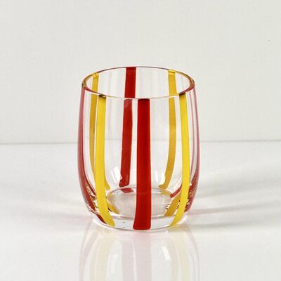 Qualität Hand Blown Colored Cane Striped Glass Tumbler & Bowl Set, Murano Style Red Yellow Vertical Stripe Drinking Cups and Snack Bowl, Lead-Free Art Glass for Water, Juice, Table Decor Fabrik