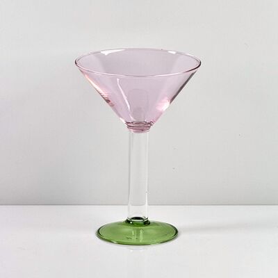 Qualität Hand Blown Borosilicate Stemmed Wine & Cocktail Glass Set, Pink Bowl with Green Hollow Stem Base, Colored Spray Tinted Art Goblets for Bar, Wedding & Table Decor Fabrik