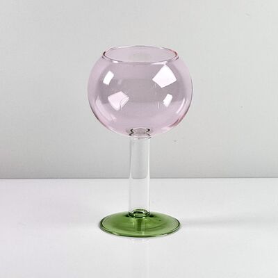 Qualität Hand Blown Borosilicate Stemmed Wine & Cocktail Glass Set, Pink Bowl with Green Hollow Stem Base, Colored Spray Tinted Art Goblets for Bar, Wedding & Table Decor Fabrik