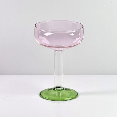 Qualität Hand Blown Borosilicate Stemmed Wine & Cocktail Glass Set, Pink Bowl with Green Hollow Stem Base, Colored Spray Tinted Art Goblets for Bar, Wedding & Table Decor Fabrik