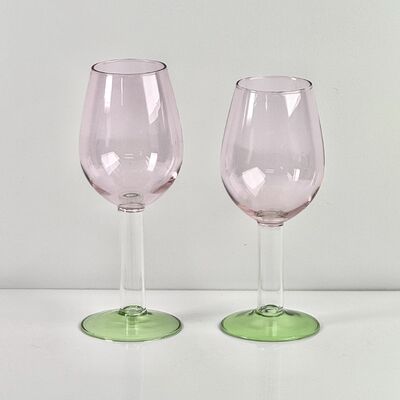 Qualität Hand Blown Borosilicate Stemmed Wine & Cocktail Glass Set, Pink Bowl with Green Hollow Stem Base, Colored Spray Tinted Art Goblets for Bar, Wedding & Table Decor Fabrik