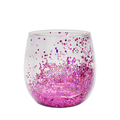 Qualität Gemachte Doppelwandglas Kaffeetasse Dekorativ Glitter Tumbler Trinkgläser usine