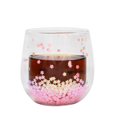Qualität Gemachte Doppelwandglas Kaffeetasse Dekorativ Glitter Tumbler Trinkgläser usine