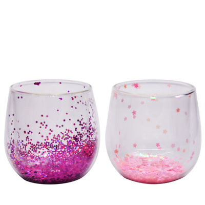 Qualität Gemachte Doppelwandglas Kaffeetasse Dekorativ Glitter Tumbler Trinkgläser usine