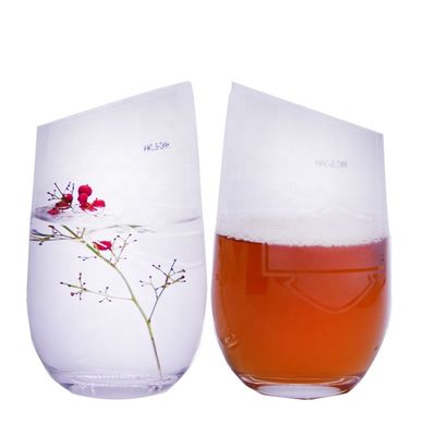 Qualität Bevel Schrägkante Stammlose Kristallweinglas mit Winkeloberfläche usine