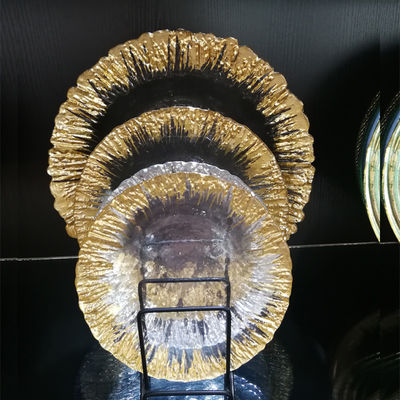 Qualität Goldfarbene Dessert Glas Ladegeräte, dekorative Ladegeräte für Hochzeiten usine