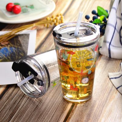 Qualität Dekorierte Pint Eistee Glas Tasse mit Deckel und Silikat Stroh Cocktail Tumbler Trinkgläser usine