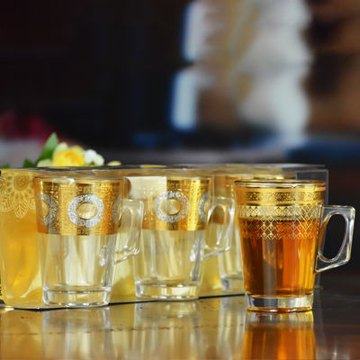 Qualität Gold dekorierte Gold Dekal Tumbler Trinkglas usine