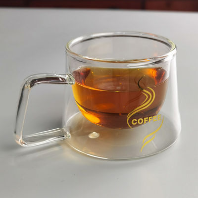 Qualität 200ml Borosilikat Doppelschicht Glas Kaffeetasse mit goldenem Logo usine