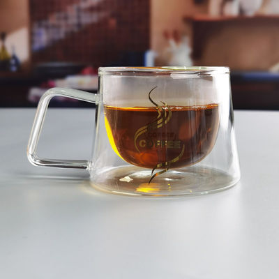 Qualität 200ml Borosilikat Doppelschicht Glas Kaffeetasse mit goldenem Logo usine